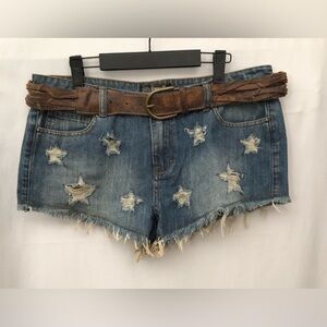Karma Blue Distressed Star Pattern Blue Denim Cutoff Jean Shorts Size 13 Juniors